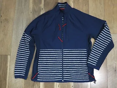 J.Crew AZ396 Men's Blue/Gray Stripe Nordic Sweater Fleece Zip Jacket Sz L • $14.99