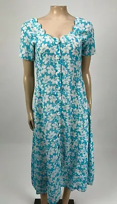 Vintage 80's 90's Unbranded Women's Dress Floral Button Polyester Blue S/S AA2 • $15.99