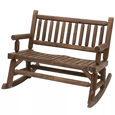 Rocking Bench 2-Seater Wood Frame Garden Loveseat Wooden Rocker Seater Chair • £149.69