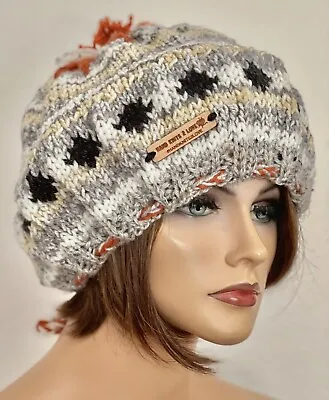 Hand Knits 2 Love Slouch Beanie Hat Beret Cap Adjustable Fit Designer Fair-isle • $58.50