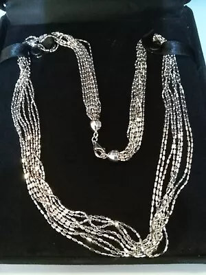 Sterling Silver 24  8 Strand Faceted Bead Designer Necklace NIB 35g Milor Italy • $75