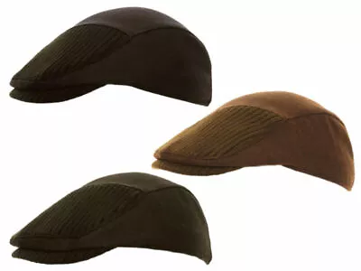 Mens Felt Flat Cap With Ribbed Peak Stylish Country Traditional Winter Warm  • £8.95