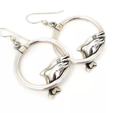  Vintage Sterling Silver Dolphin Earrings .925 Estate Find 7.6 Grams • $18.95