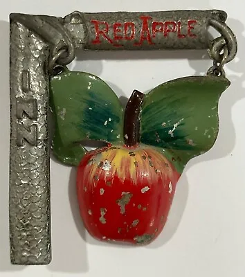 Unique Red Apple Brooch Green Leaves Metallic Frame Antique Vintage Aesthetic • $20