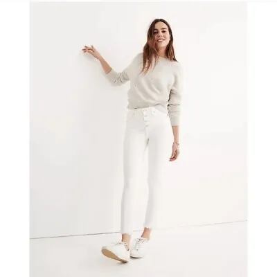 MADEWELL J.Crew NWT Mid-Rise Skinny 9  Frayed Ankle Jeans In White Size 26 • $34.99