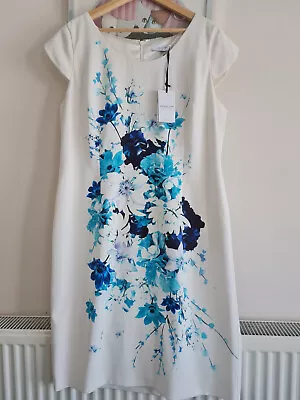 Jaques Vert Floral Design Lined Dress. NEW & Tag. Size 20(46 ) Ivory/Teal • £16.50