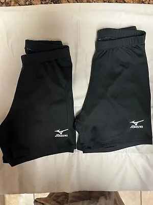 2 PAIRS Of MIZUNO DRYLITE Fitted VOLLEYBALL SPANDEX Shorts BLACK XTRA SMALL XS • $15.75