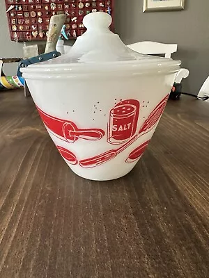 Vintage Fire King Oven Ware Kitchen Aid Red Utensils - Grease Bowl • $159.50