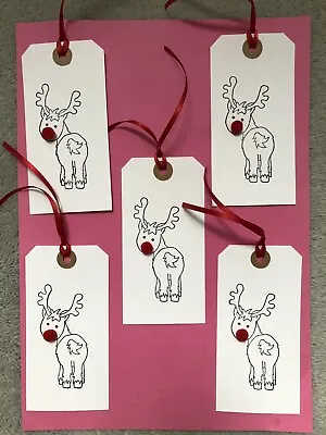 £3.99 • Buy 10 X Large Handmade Rudolph Xmas Christmas Bobble Nose Gift Tags