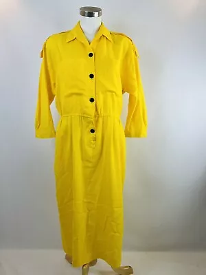 Vintage 70's 80's Ilse M California Yellow Button Down Shirt Dress 16 • $29.99