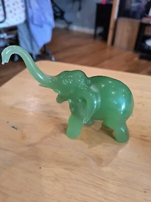 Vintage Green Jade Jadite Solid Glass Broken Tusk Long Trunk  Elephant Figurine • $12.95