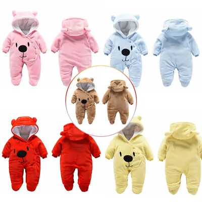 Newborn Baby Boy Girl Kids Bear Hooded Romper Jumpsuit Bodysuit Clothes Outfits • £8.99