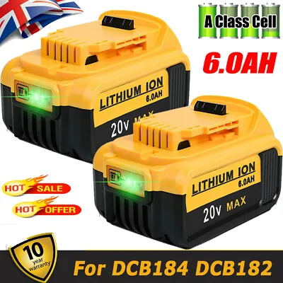 £33.90 • Buy 2X For DEWALT DCB184 18V 6.0Ah Li-ion Battery 18Volt Max XR DCB182 DCB183 DCB180