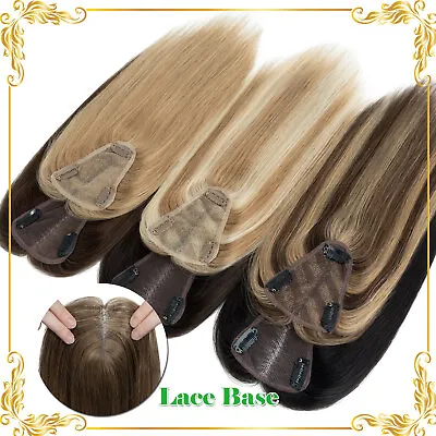 Upgraded 100% Remy Human Hair Topper Toupee Hairpiece Wig Clip In Silk Lace Base • $32.17