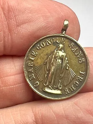 Antique Brass Religious Medal Mary Sacred Heart. • $10