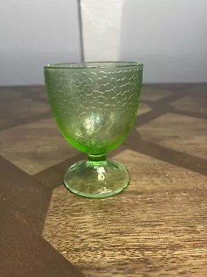 Vintage Green Depression Crackle Glass 4 3/4” Tall Footed Goblet  • $13.25