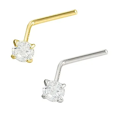 Solid 14kt Gold 22G L-Shape Nose Stud Moissanite Gemstone L-Bend Nose Ring Stud • $29