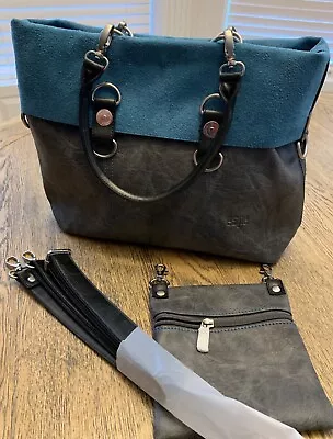 ESPE Vegan Leather Grey & Turquoise Handbag ~ NEW • $69.99