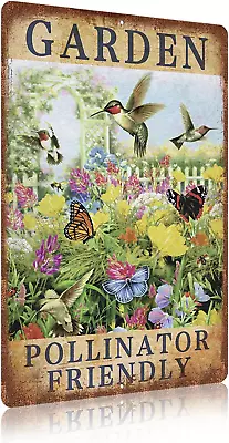 Vintage Garden Signs Pollinator Friendly Retro Yard Metel Tin Signs Outdoor Alum • $16.23