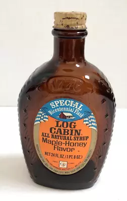 Vintage Log Cabin Maple-Honey Flavor Syrup 1776 Bicentennial Amber Glass Bottle • $13.20