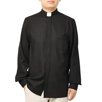 Minister Clergy Mens Shirt Tab Collar Preacher Priest Long Sleeve Blouse • $29.75