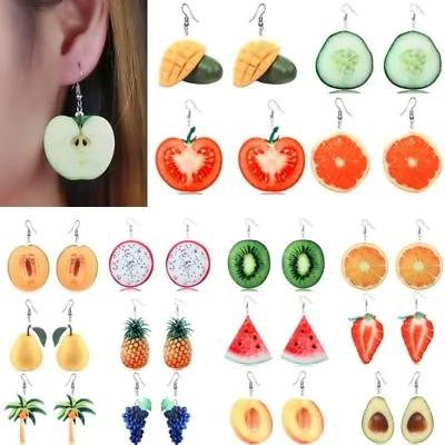 Womens 3D Double-Side Acrylic Fruit Orange Dangle Drop Hook Earrings Jewellery • $2.52