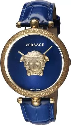 VERSACE Watch Palazzo Empire Quartz Analog Round Medusa Buckle Leather Band Blue • $1034.22