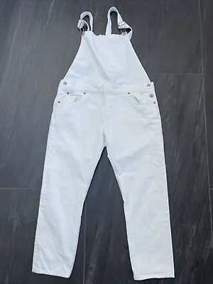 LEVI'S Women's Vintage Overall Denim Dungarees In White Size UK Large BRAND NEW • £69.99