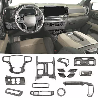 15X Black Wood For Chevy Silverado 22+ Steering Console Dash Interior Trim Decor • $359.69
