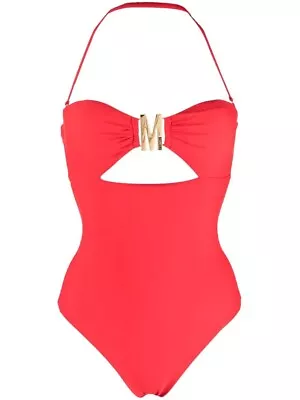 Moschino US 8M EU 38 Authentic 1 Piece Swimsuit Red Gold Logo Bathing Suit Beach • $99.99