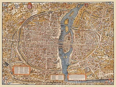 Paris 1550 Historic City Map - Vintage France Plan De Paris - 24x32 • $24.95