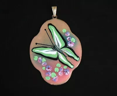 Vtg Artisan Copper Enamel Butterfly Pendant 70s Boho Chic Hippy  By LAURA S7 • $25