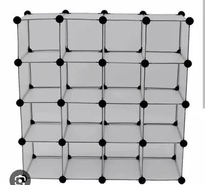 NEW! Interlocking 16 Compartment Shoe Organiser Storage Cube Rack Black • £22