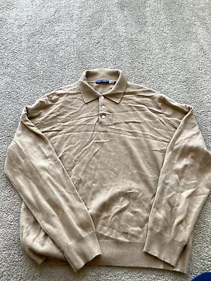 Grant Thomas 100% Cashmere Two Ply Collared Sweater 1/4 Button Beige XL Polo • $25