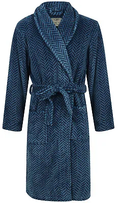 Men's Warm Fleece Robe Blue Herringbone Design (sizes Available) • $39.99