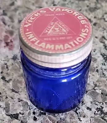 Vintage Vicks Vaporub Cobalt Blue Glass Jar With Red White Lid • $6.99