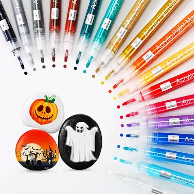 Acrylic Paint Pens Markers For Rock Painting Glass Stone Wood Pebble Ceramic For • £13.62