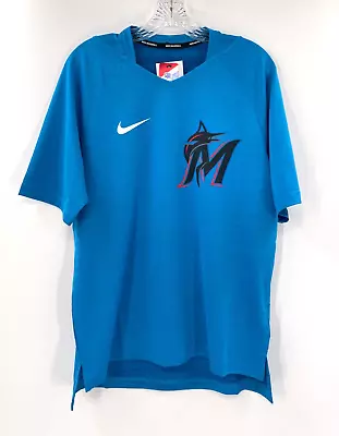 Miami Marlins Baseball Blue Dri Fit Short Sleeve V-neck Shirt Brand New  Size-m • $29.99