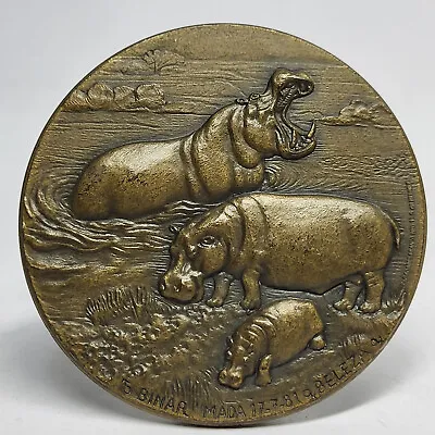 ANIMAL WILD LIFE/ HIPPOS/ LISBON ZOO 1984 1st Centenary Bronze Medal #423 • $55.71