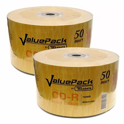 100 Traxdata CD-R Blank CD Discs Ritek Value Pack 52x 700MB 80 Min Non-Printable • £17.90