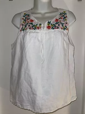 J Crew Women's White Top Boho Embroidery Sleeveless Bohemian Size S • $8