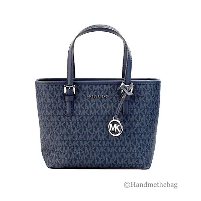 Michael Kors Jet Set Navy PVC Leather XS Carryall Top Zip Tote Bag Purse • $119