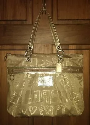 $160 • Buy Coach Poppy Storypatch Glam Tote 15301 Limited Edition Gold