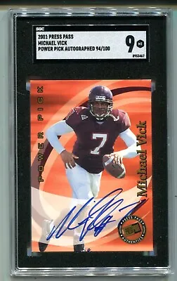 2001 Press Pass Michael Vick Power Pick RC AUTO 94/100 SGC 9 MINT • $90