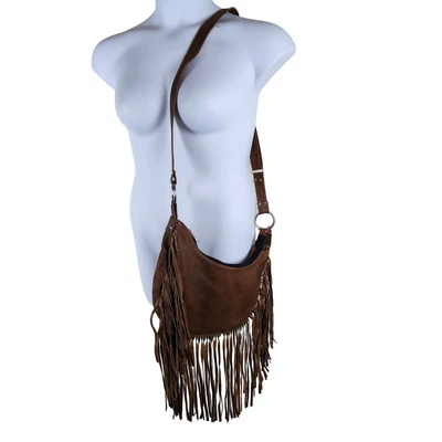 £45.70 • Buy Vintage Cow Suede Leather Western Bag Boho Fringe Purse Hippy Shoulder Retro