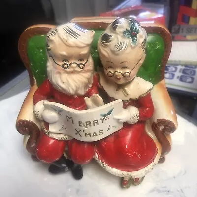 Antique Santa Claus & Mrs Claus Merry Christmas Xmas Ceramic Coin Bank Japan  • $75