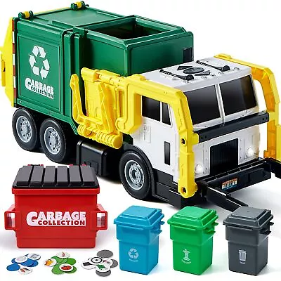 Large Friction Powered Garbage Truck Toy Set Includes Dumpster • $48.55