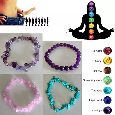 Crystal Gemstone Bracelet Bead Chakra Natural Stone Stretch Reiki Jewellery Gift • £2.59