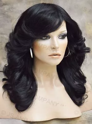 Feathered Farrah Hair Do Off Black Open Curls Layered Bangs Hair Piece NWT 1B • $69.95