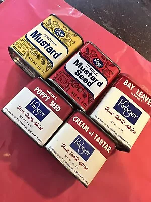 Vintage Kroger Spice Tins Tin Lot 5 Mustard Bay Leaves Poppy Seed • $20